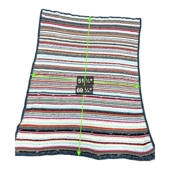 Handmade Striped Crochet Blanket Boho Kitsch Cottage Core Cozy Throw - 51x 69 - Picture 3 of 4